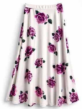 Maxi Skirt S High Waisted A Line Floral Pink Rose Spring